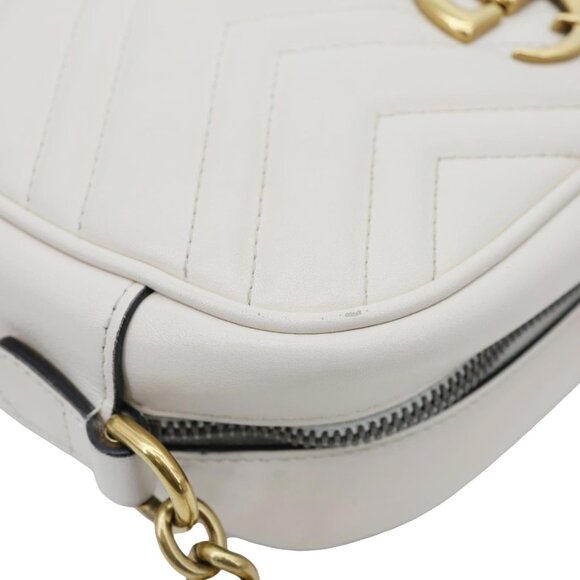 Gucci  GG Marmont Small Matelasse Chevron Leather Camera Bag White 447632 - Picture 6 of 15